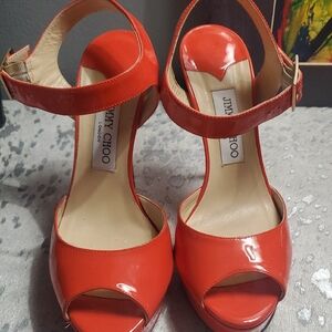 Jimmy Choo Vibrant Orange Patent Leather Heels